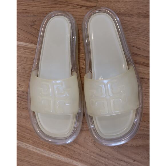 Tory Burch  Ivory Logo Bubble Jelly Slide Sandals Women's Size 6 B - Picture 1 of 5